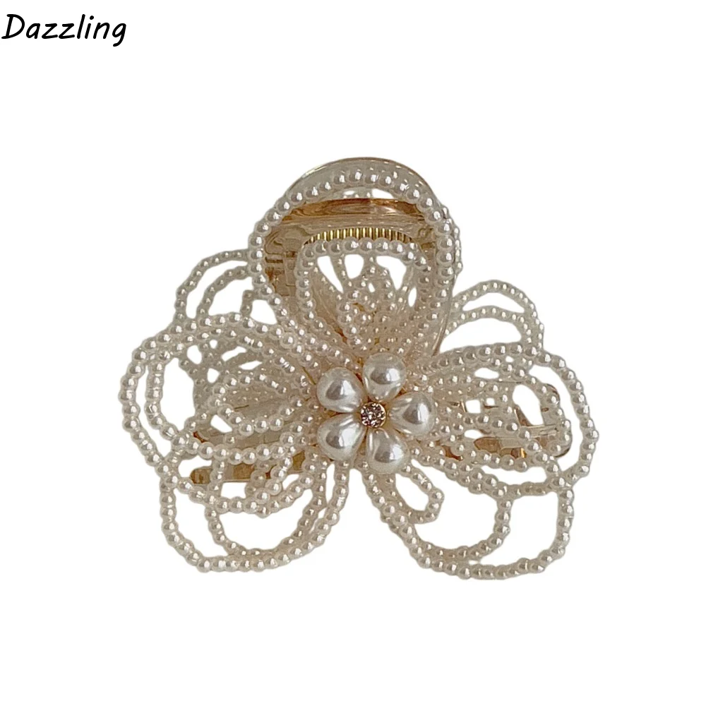 

Waterproof Pearls Flower Shark Clip Sweet Elegant Grain-like Beads Hair Claw Headwear Exquisite Handmade Beads Hairgrips Girls