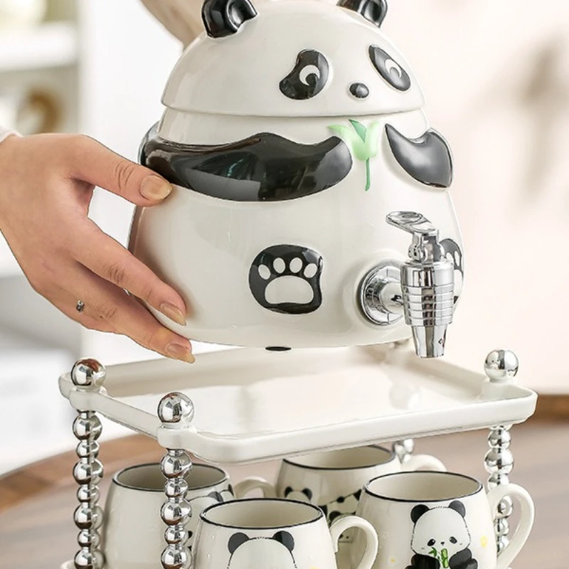 Cold kettle High temperature resistant household panda ceramic cup Summer water set Large capacity faucet cold kettle