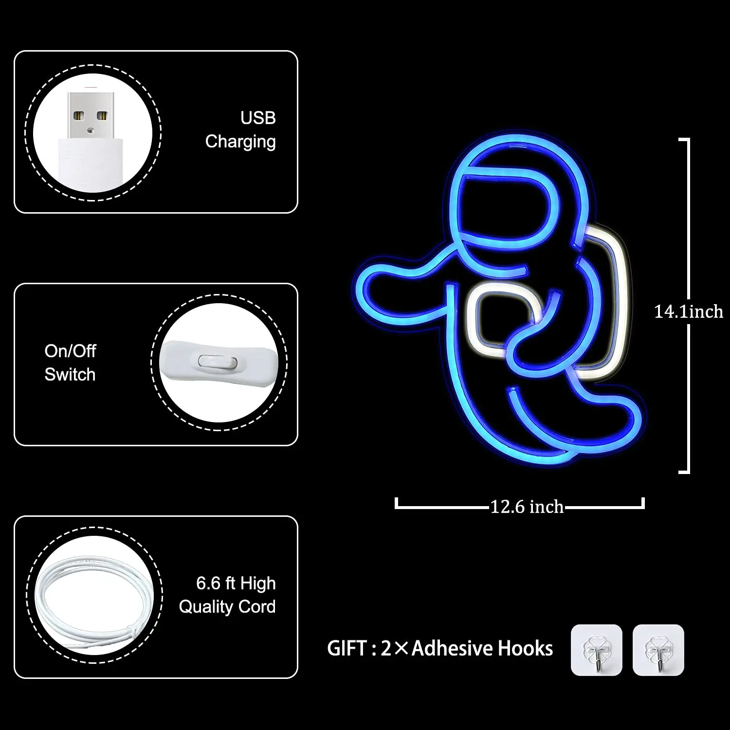 لافتات LED لضوء النيون لرائد الفضاء لديكور جدار غرفة النوم، علامة تعمل بمنفذ USB لغرفة المعيشة وغرفة الألعاب، هدية عيد ميلاد للأطفال