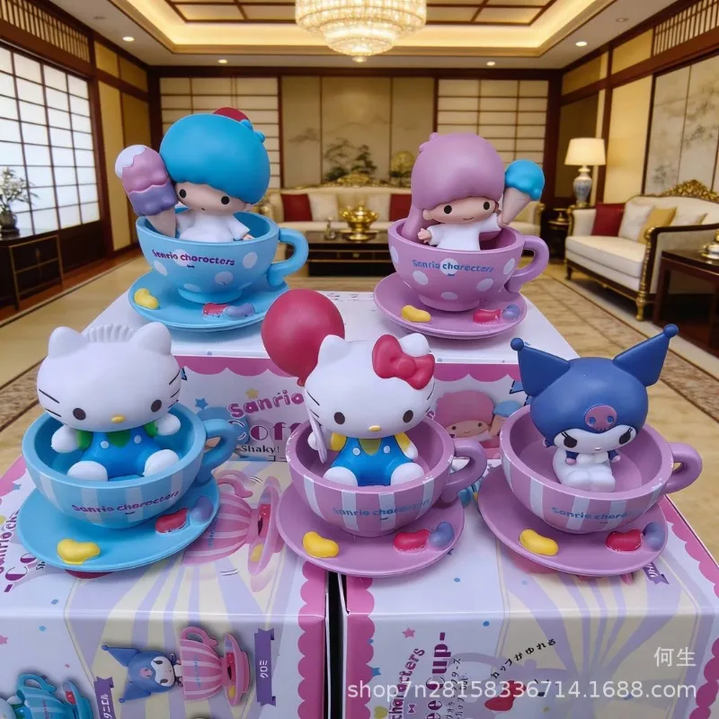 

Sanrio Anime Figures Hello Kitty Daniel Little Twin Star Kuromi Rotate Coffee Cup Style Blind Box Toys Collection Ornaments Gift