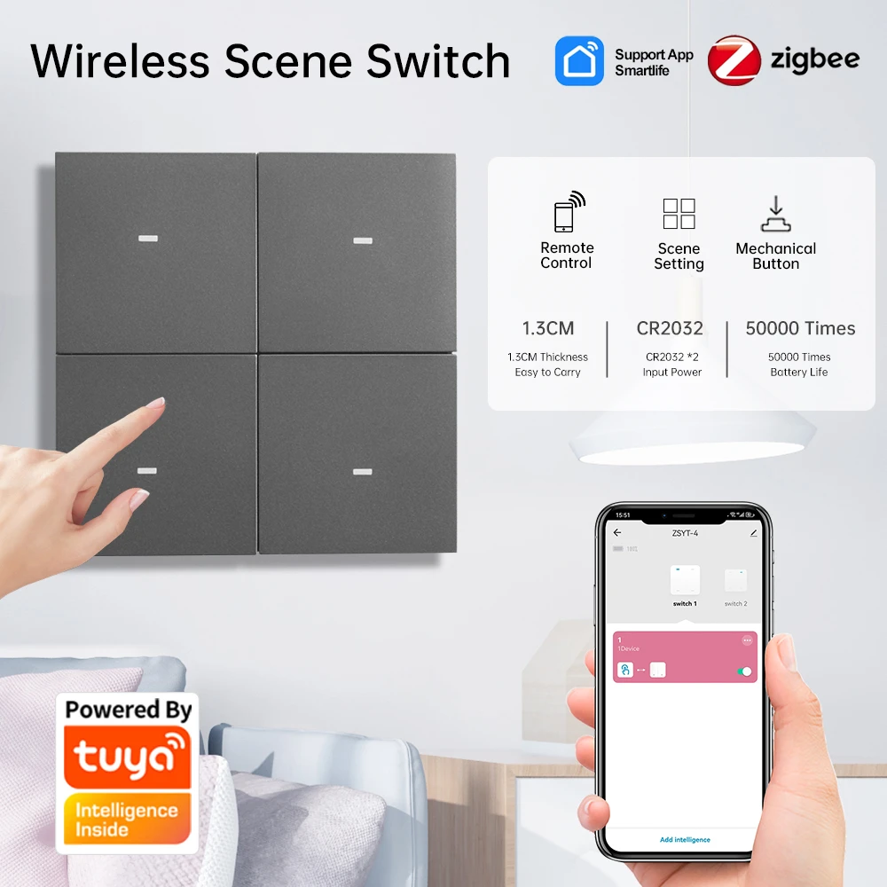 Tuya Smart Zigbee Scene Switch Wireless 4 Gang 12 Scene Switch Button Controller Home Automation Scenario Switch For Tuya Device