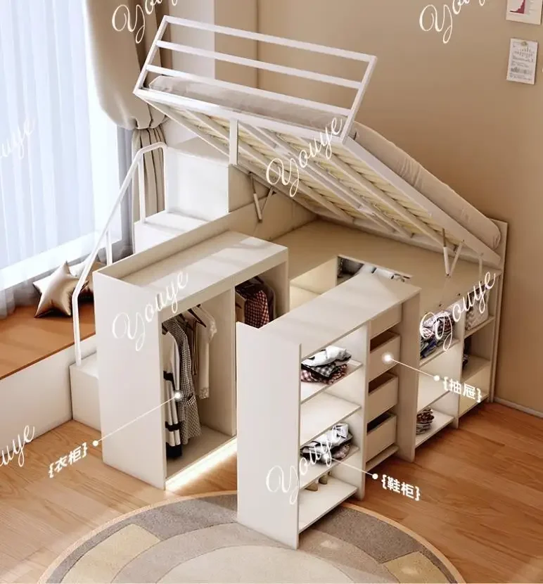 N63Go To Bed And Get Off The Wardrobe Combination Upper And Lower Half-height Beds Steam High Box Beds Children's Beds Multifunc