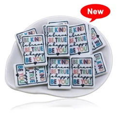 New Arrival 10pc Rectangle Square Silicone Beads Be Kinds Jesus Love You Colorful Print Bead DIY Nipple Chain Jewelry Accessory