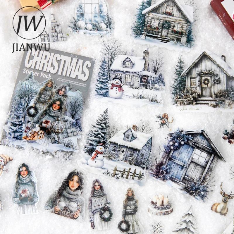 JIANWU عيد ميلاد سعيد سلسلة خمر شخصية الثلج مهرجان المشهد المواد الكولاج PET ملصق الإبداعية مجلة القرطاسية