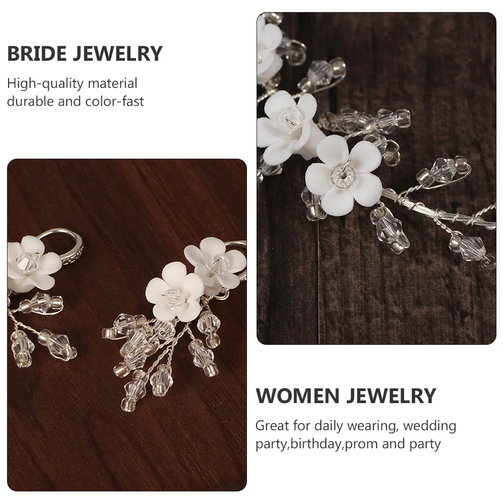 

2 Pcs Women Hair Accessories Earring White Earrings Bride Headpieces for Wedding Silver Classy Jewelry Bridal Flower