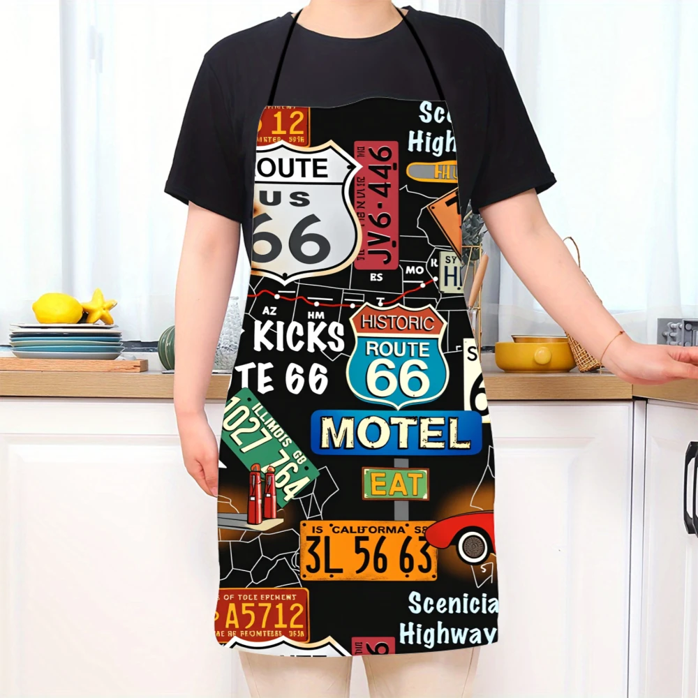 Route 66 Themed Apron With Vintage Road Signs And Classic Americana Design For Cooking And Kitchen Use