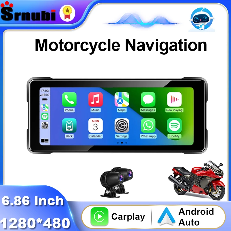 Srnubi 6.86 pollici Moto portatile DVR Navigazione Wireless Carplay Android Auto IPX7 Impermeabile 5.0 BT GPS Mirror Link Display