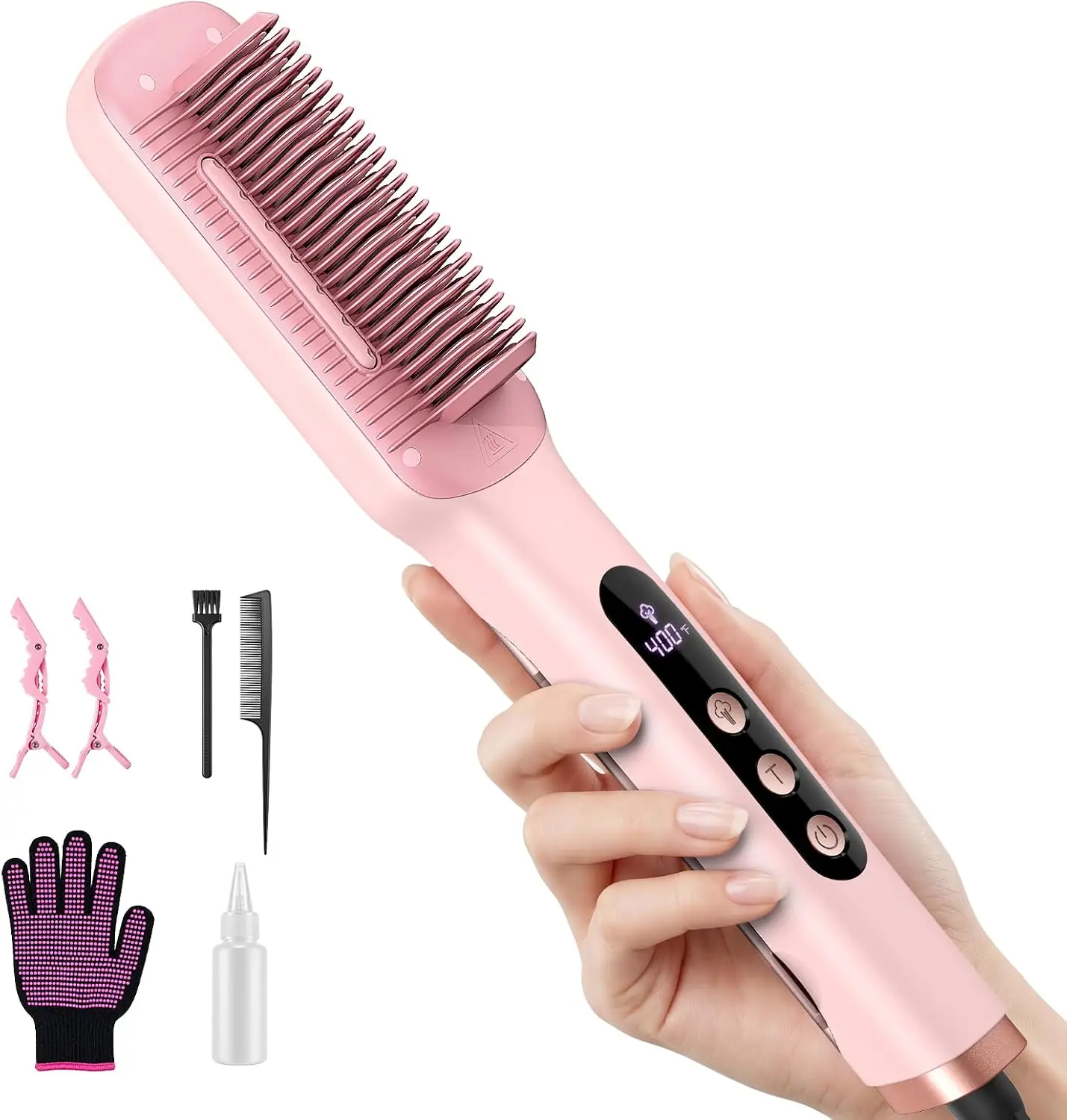 Women's Steam Hair Straightening Brush and Comb with 4 Heat Settings