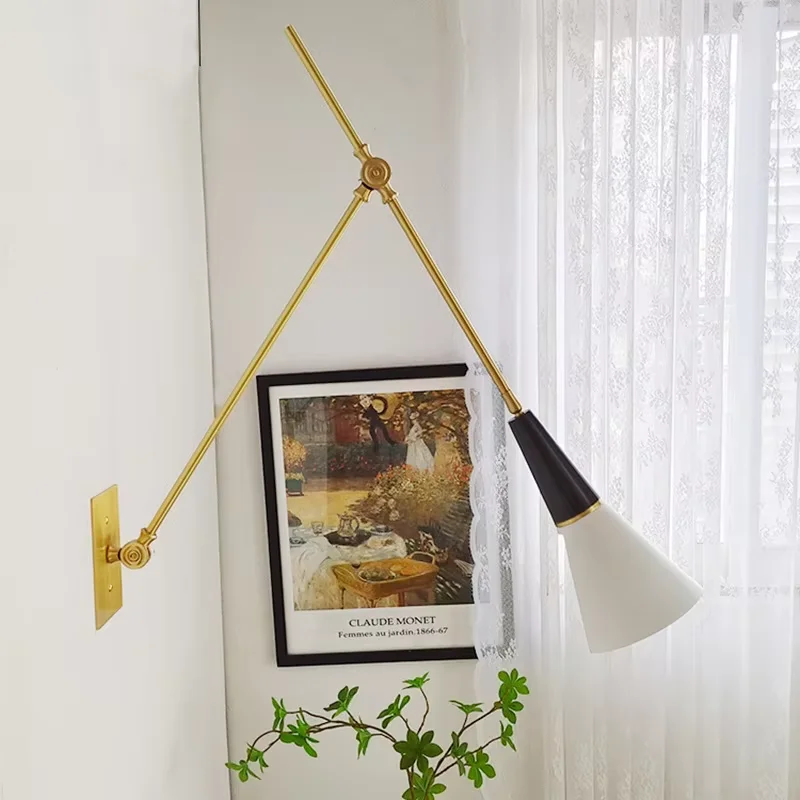 American Luxury Brass golden Wall Lamp Retro Swing Arm Adjustable Wall Light Study Bedside Lamp Sofas Cafe LED wall decor light