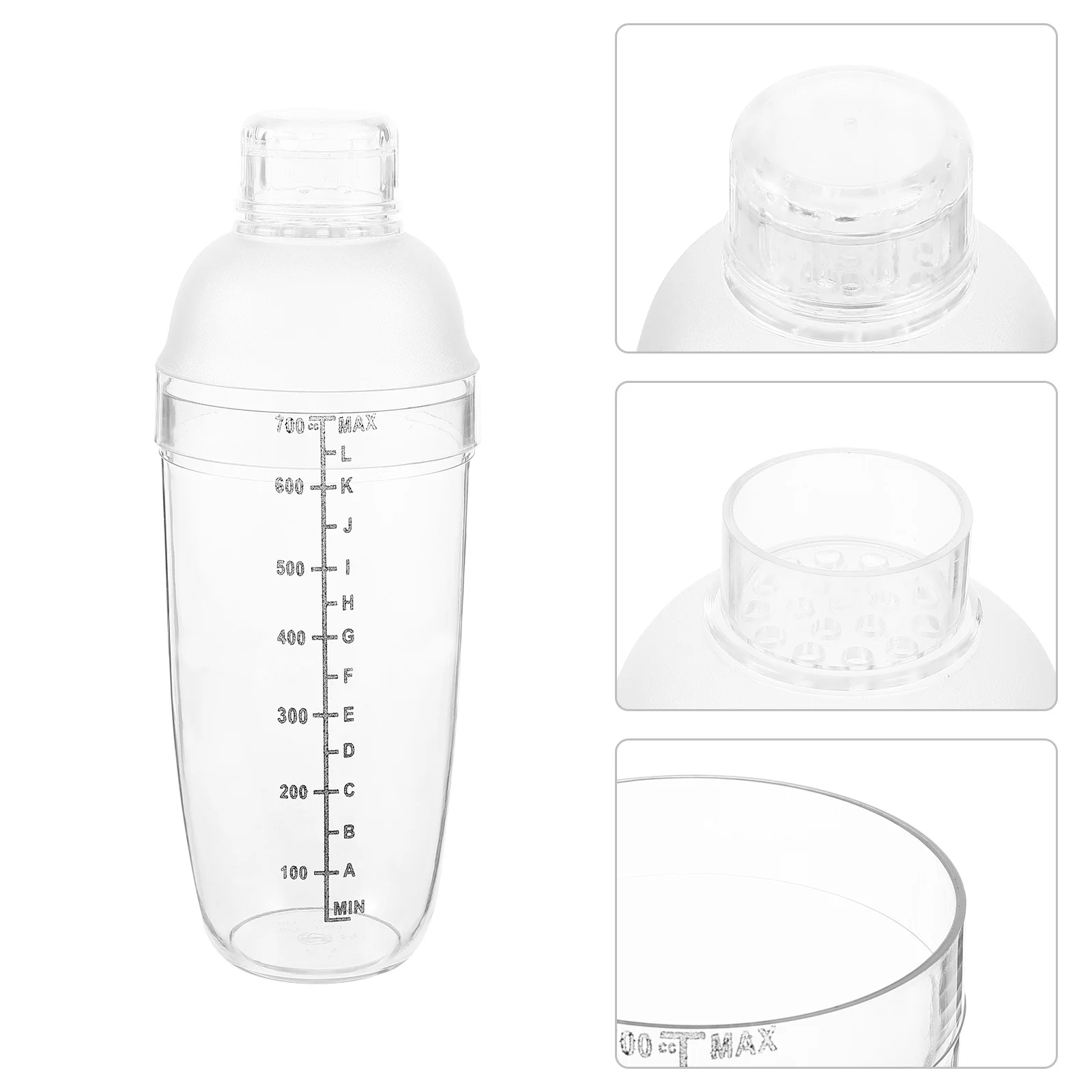 

700ml Cocktail Shaker Transparent Clear Bar Hand Shake Cup Leak Proof Measuring Scale Cold Heat Resistant