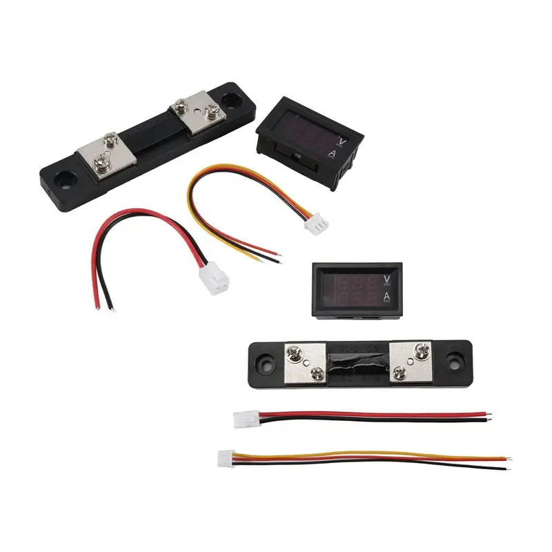 Feb.2PCS 0.28Inch Red + Blue Display Voltmeter Ammeter Voltage Current Tester DC 100V 50A 3 Bits With 50A 75MV Shunt