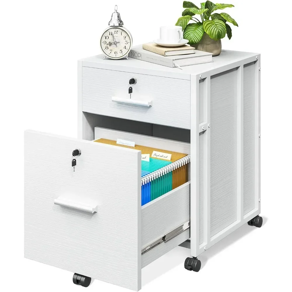 File Cabinet for Home Office, Fully Assembled Filing Cabinet with Lock, 2 Drawer Office File Cabinet, Rolling File Cabinet for