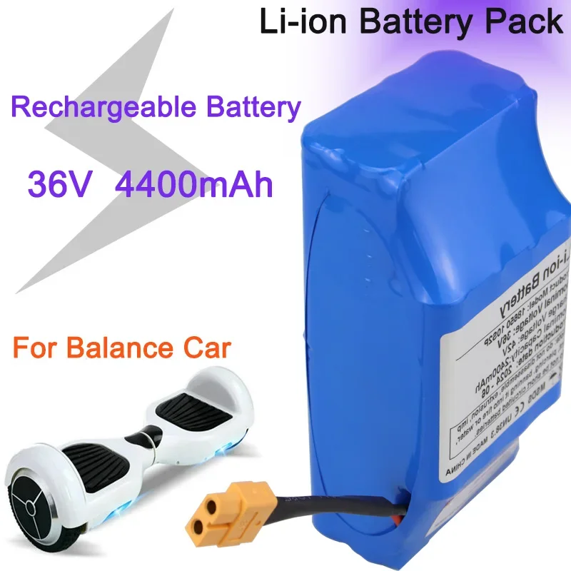 100% New 36V Rechargeable Li-ion Battery Pack 4400mAh For Electric Self Balance Scooter Hoverboard Unicycle