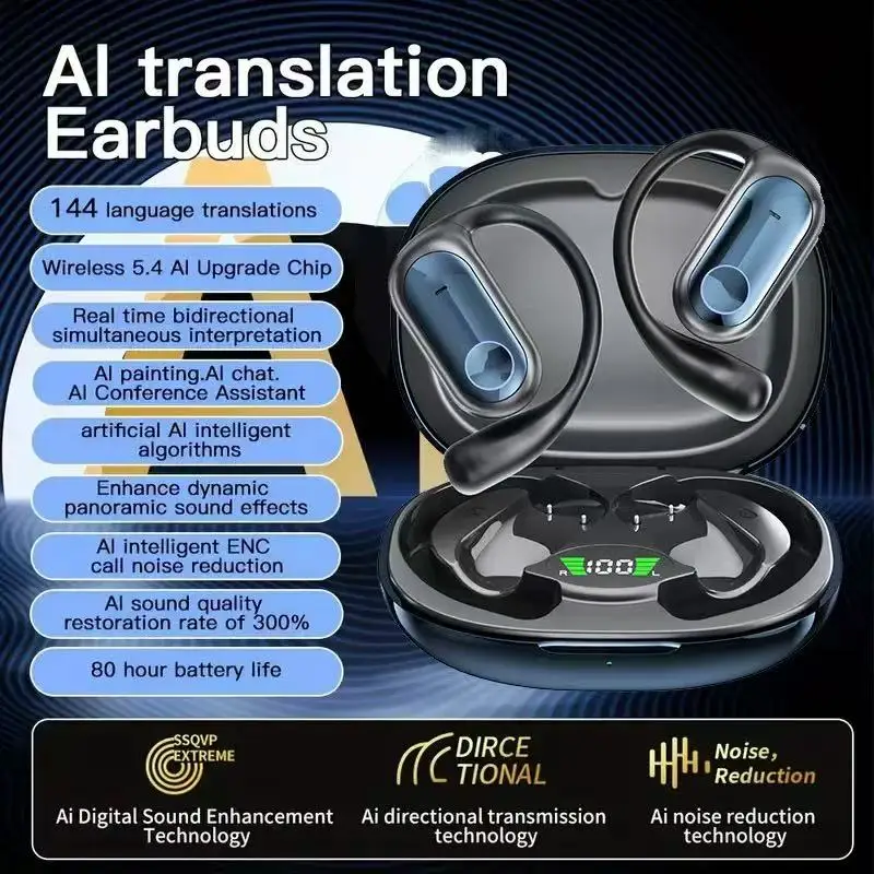 Q17 Open-Ear Sport Wireless Earphones Bluetooth 5.4 ear hook Bass Sport Headphones 60Hrs Playtime Waterproof IPX5 Earbuds