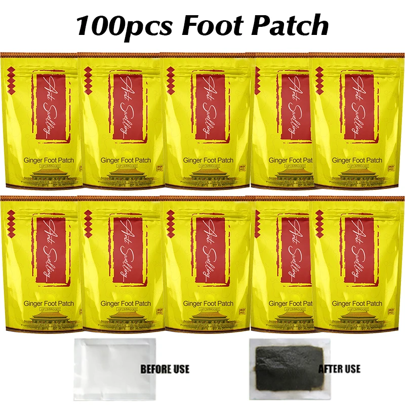 100/10 Pieces Ginger Wormwood Cleansing Foot Patch Deep Cleansing Foot Patch Improve Body Detox Foot Pads feet care health