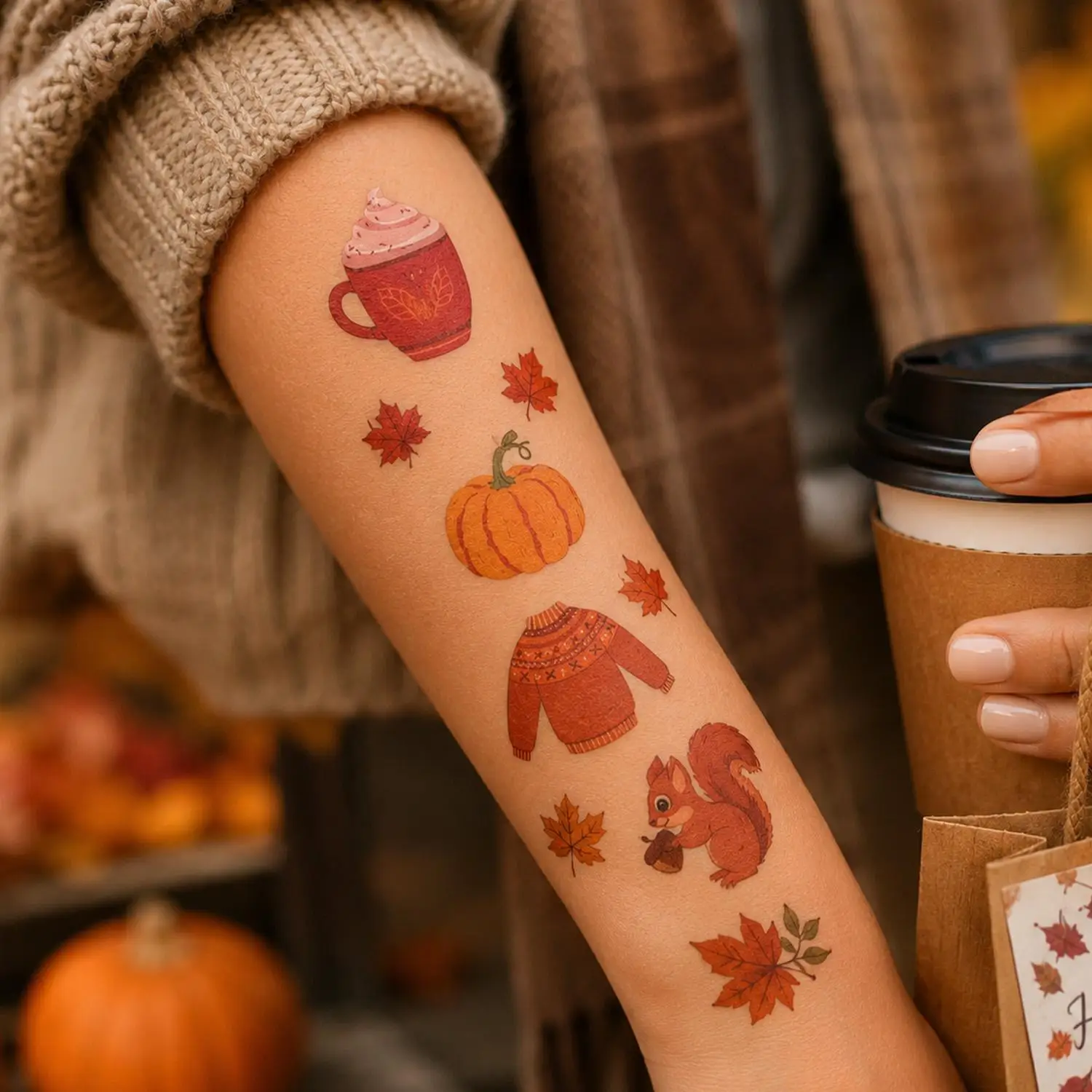 Lasting Cartoon Tattoos Stickers Autumn Harvest Thanksgiving Festive Decals Waterproof Arm Hands Body Temporary Tattoos Stickers