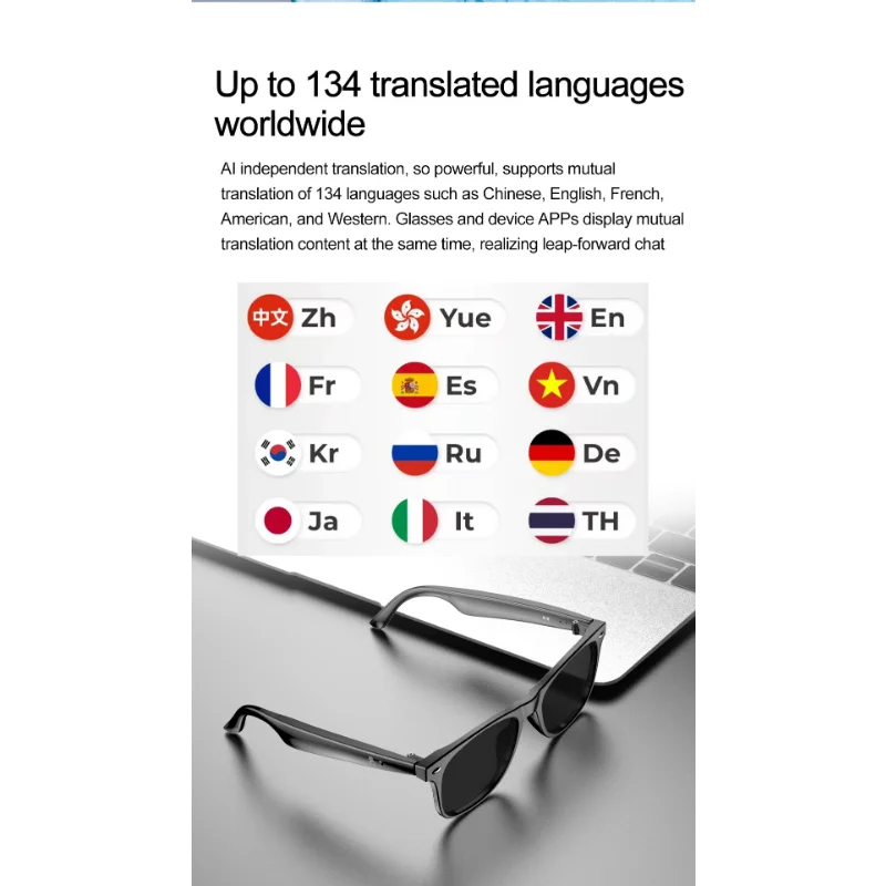 AI Intelligent Translation Bluetooth Glasses 135 Online Language AI Automatic Dialogue Translation Bluetooth Translation Glasses