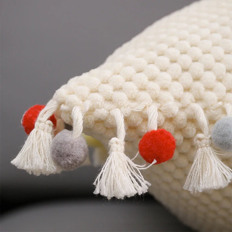Color Tassel Plush Ball Pillow Cover Nordic Ins Style Color Matching Cushion Cover Swan Plush Ball Lace Pillowcase Home Decor