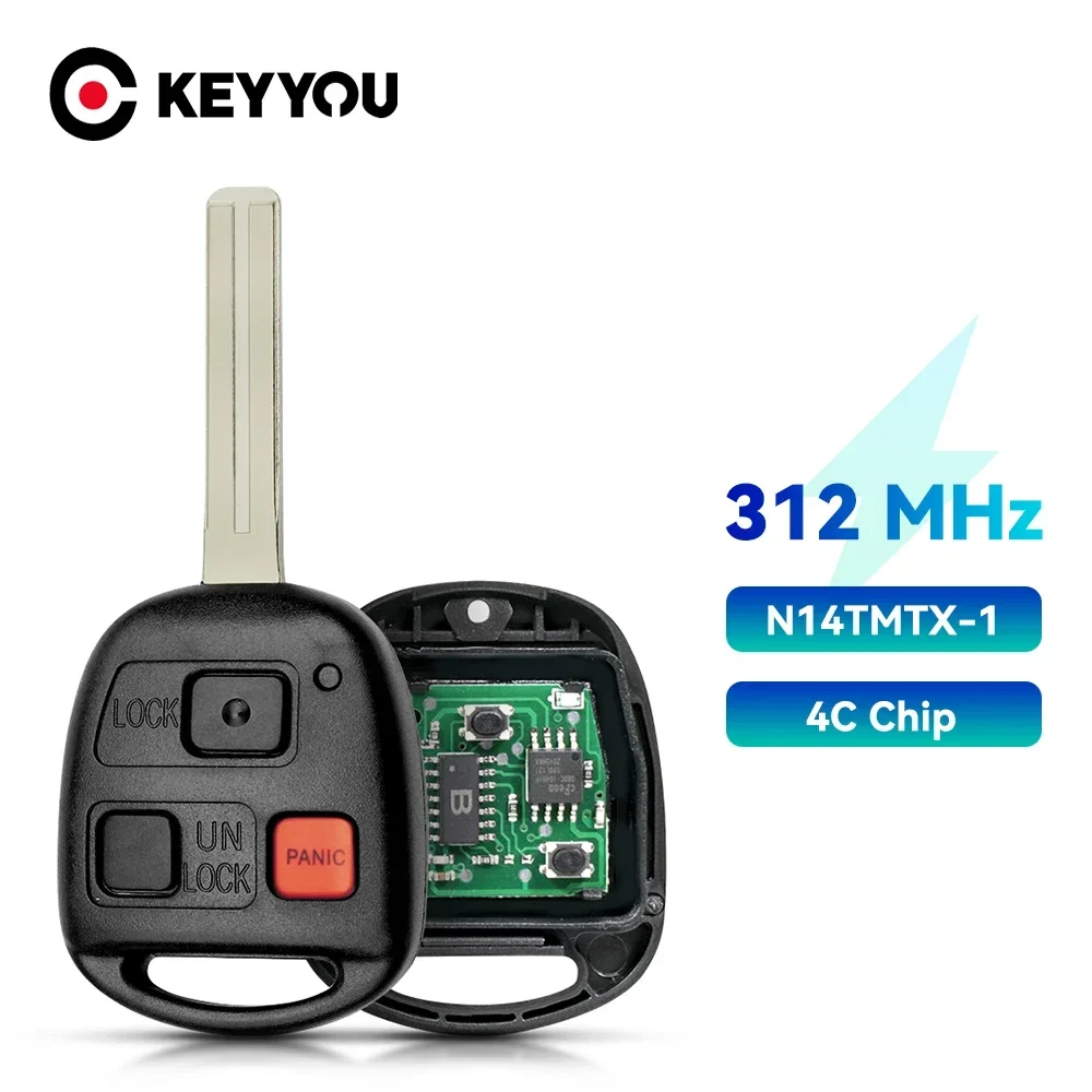 KEYYOU 2x Keyless Entry 312MHz 4C Chip N14TMTX-1 For Lexus RX300 1999 2000 2001 2002 2003 Car Key 3 Buttons