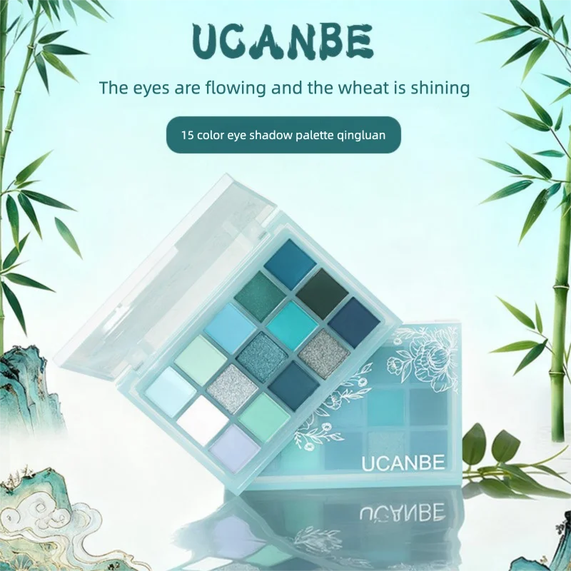 Ucanbe 15-color Eyeshadow Palette In Shades Of Blue, Mint, Mountain Water Green, Green Apple, Chinese Style, Misty Rain, And