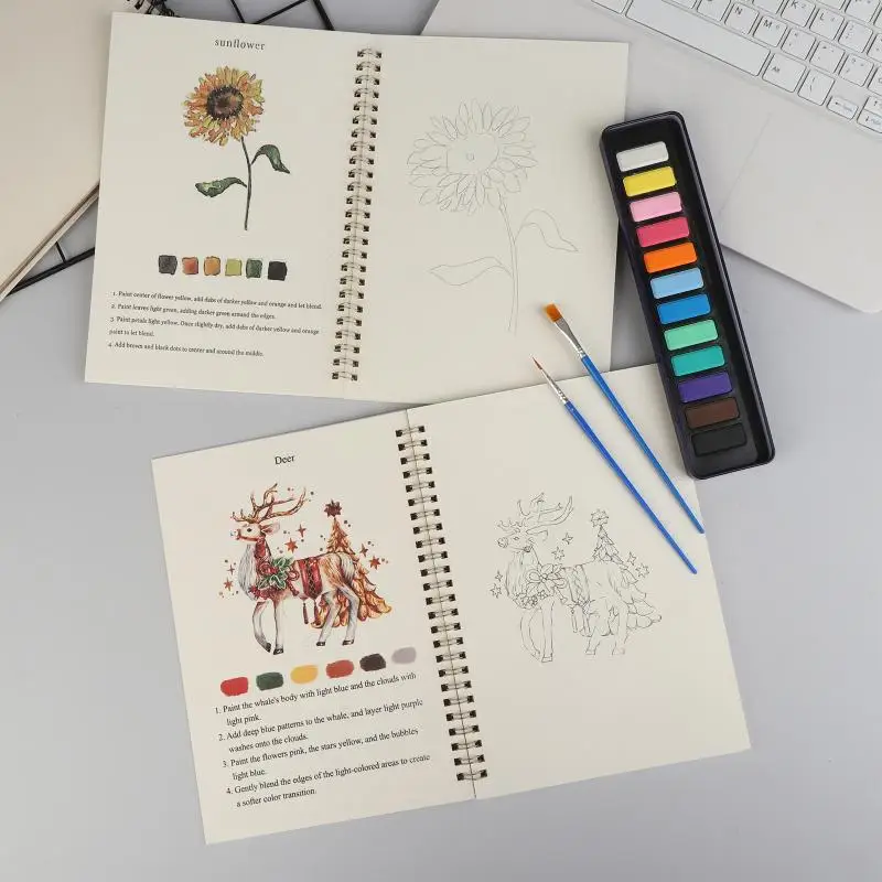 

12-цветный набор акварельных красок, портативная акварельная книга для начинающих, художественные ремесла, принадлежности для рисования, проект рисования «сделай сам»