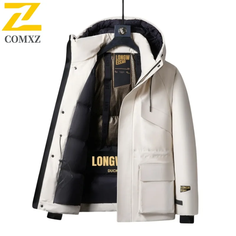 เสื้อแจ็คเก็ตบุผ้าฝ้ายหนานุ่มสำหรับผู้ชาย COMXZ รุ่นพรีเมียม คอตั้ง สไตล์ธุรกิจ เหมาะสำหรับการเดินทาง แจ็คเก็ตพัฟเฟอร์แบบมินิมอล เสื้อแจ็คเก็ตแบบดาวน์