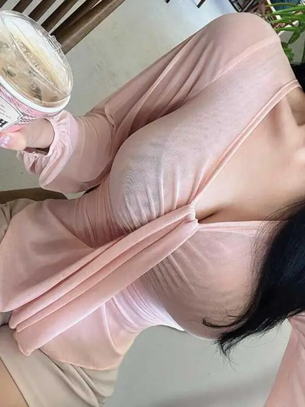 

Новинка East Gate: Сексуальный топ из шифона с V-образным вырезом и сетчатыми вставками, подчеркивающий фигуру, в стиле «Spicy Girl» для женщин