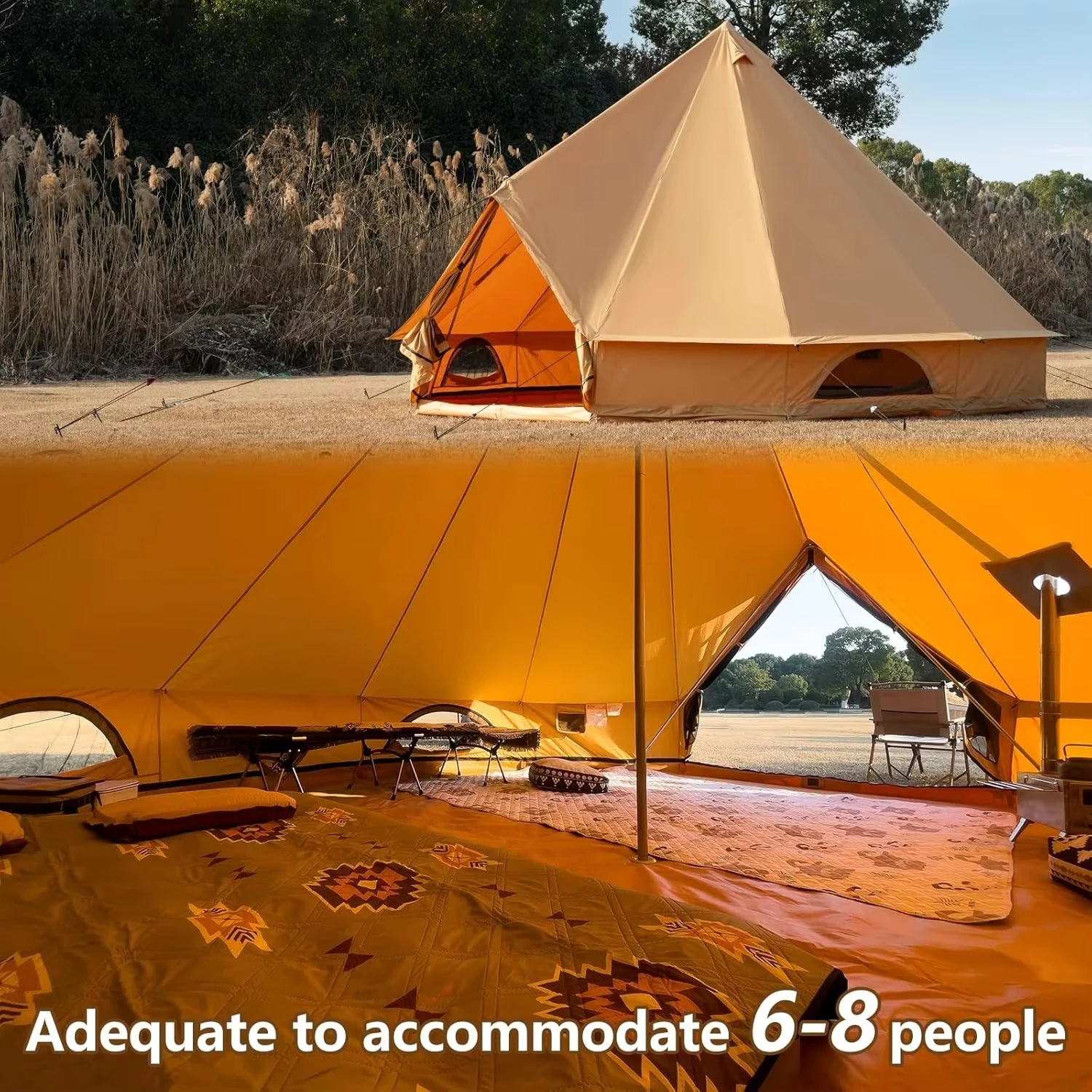 vb-5M Outdoor Camping Large Glamping Yurt Tent Luxury Waterproof 4 Season Oxford 6-8 People One Bedroom&