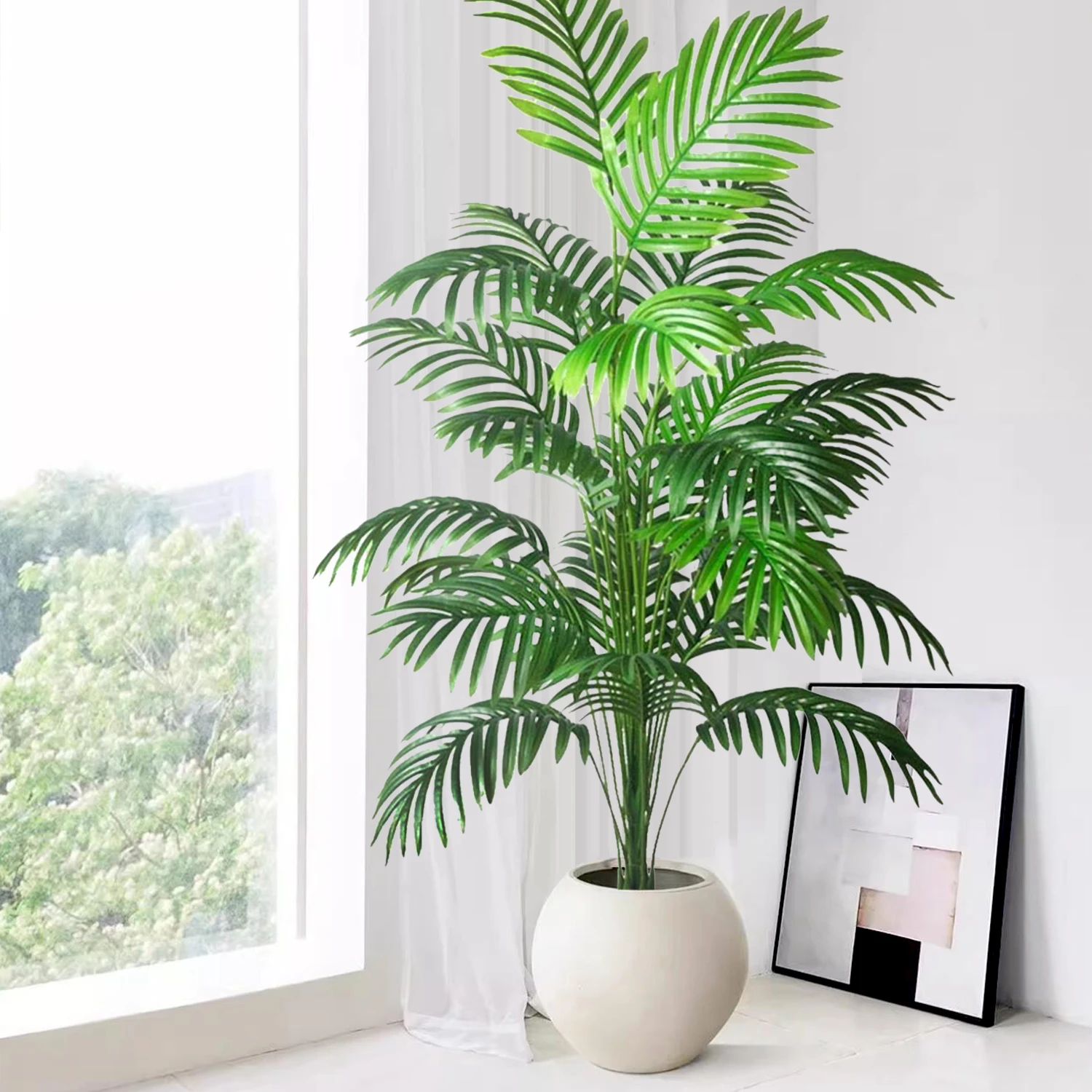 125cm/49.2in  Artificial Large Fake Palm Tree Areca Palm Artificial Tropical Plant Plastic for Home Garden Decoration