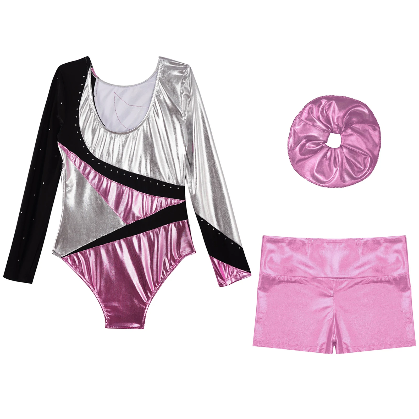 Ballett Tanz Mädchen Trikot Mit Körper Shorts Haarband Langarm Workout Outfits Body Gymnastik Kleidung Set für Mädchen