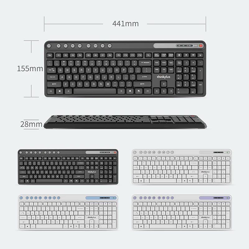 Klawiatura Thinkplus Wireless Light Sound K225 Pro Lenovo 2.4G Wodoodporna, wąska, kolorowa, modna do laptopów PC Notebooki do pracy