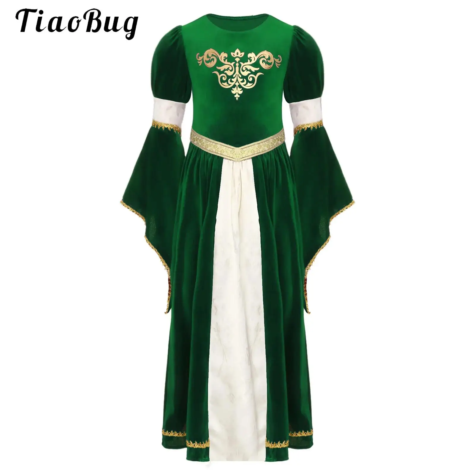 

Kids Girl Medieval Renaissance Princess Velvet Dress Halloween Cosplay Costume Flare Sleeve Royalty Vintage Victorian Gown Dress