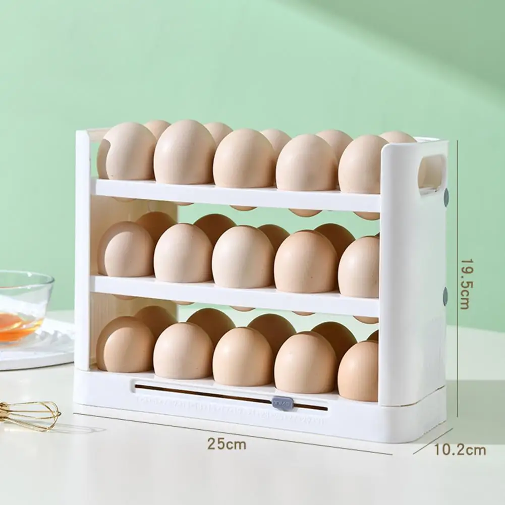 Egg Organizer Shelf Edge Large Capacity with Handle Save Space Burr Free Rotating Kitchen Storage Tray Kitchen Supplies