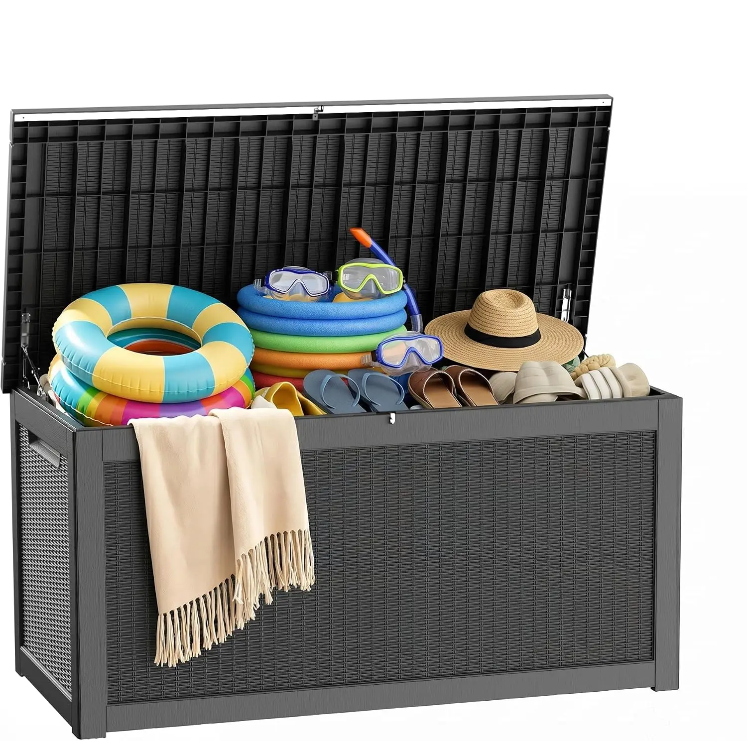 330 Gallon Large Outdoor Storage Box Deck Box Heavy Duty Waterproof Resin Container Bench Lockable Storage Chest Box For Yard Lawn Patio Furniture Cushion Garden Tool Pool Supply , 1 Piece