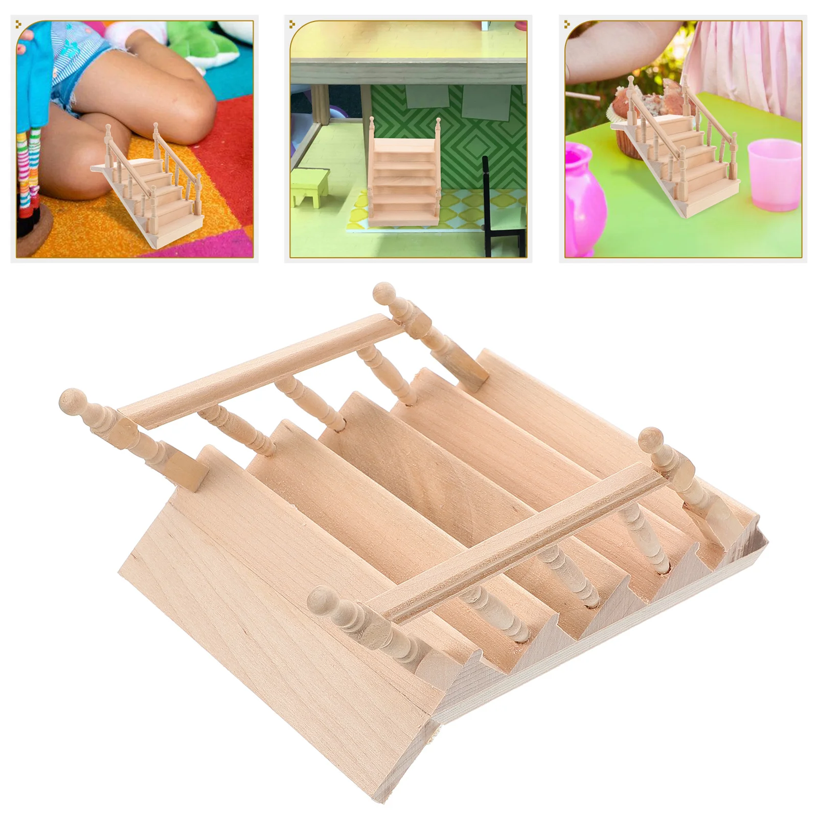 

Mini Small Furniture Stairs Miniature Dollhouse Model Light Brown Wooden Accessories and