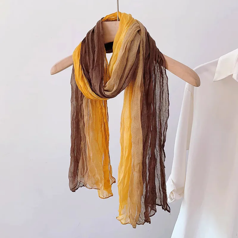 VREOVOR New Imitation Hand Feel Scarf Women's Retro Gradual Change Long Shawl Literary Folds Thin Spring Autumn Warm Neck