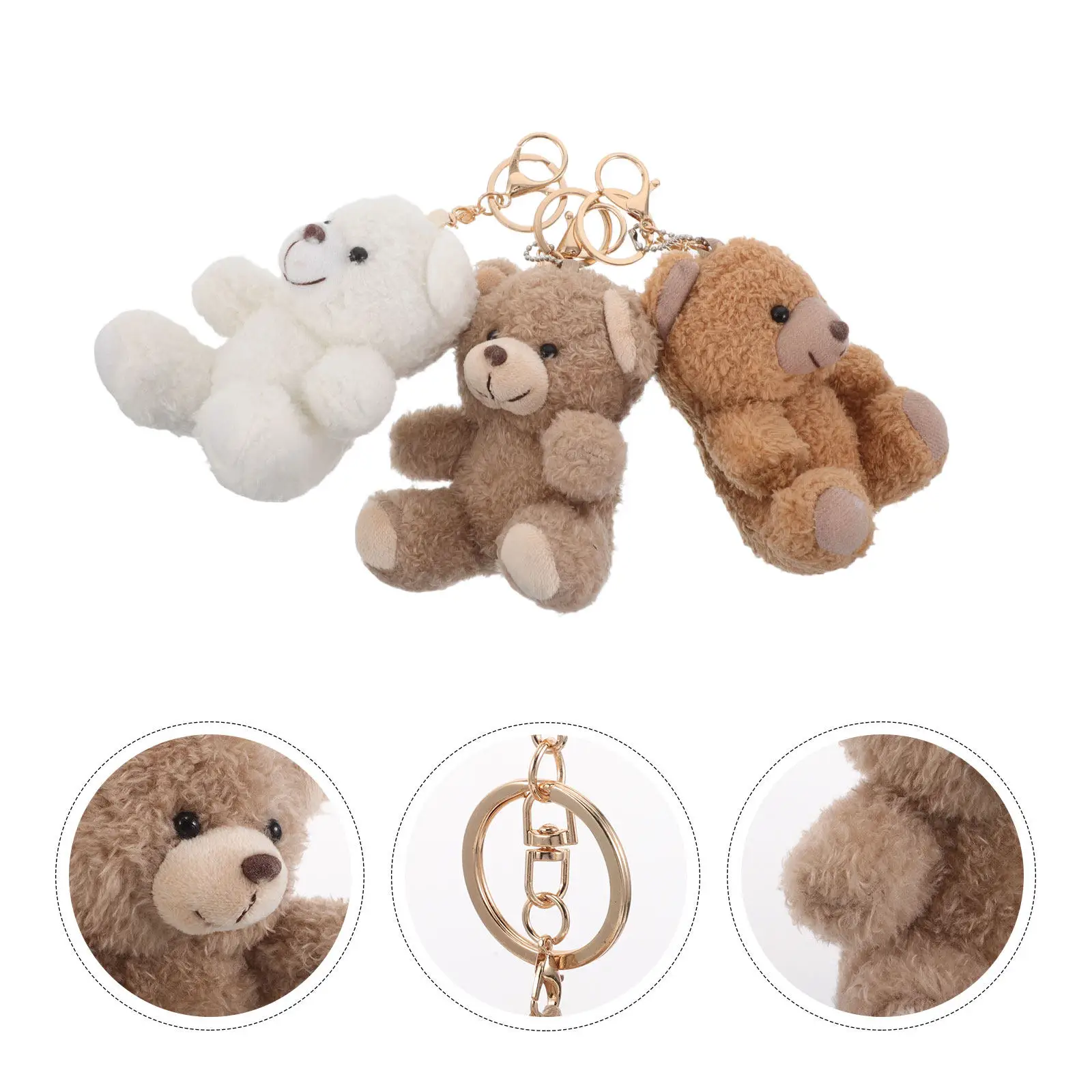

3Pcs Mini Curly Bear Keychains Sitting Position Soft Animal Pendant Backpack Purse Decorations Christmas Gift Bag Fillers