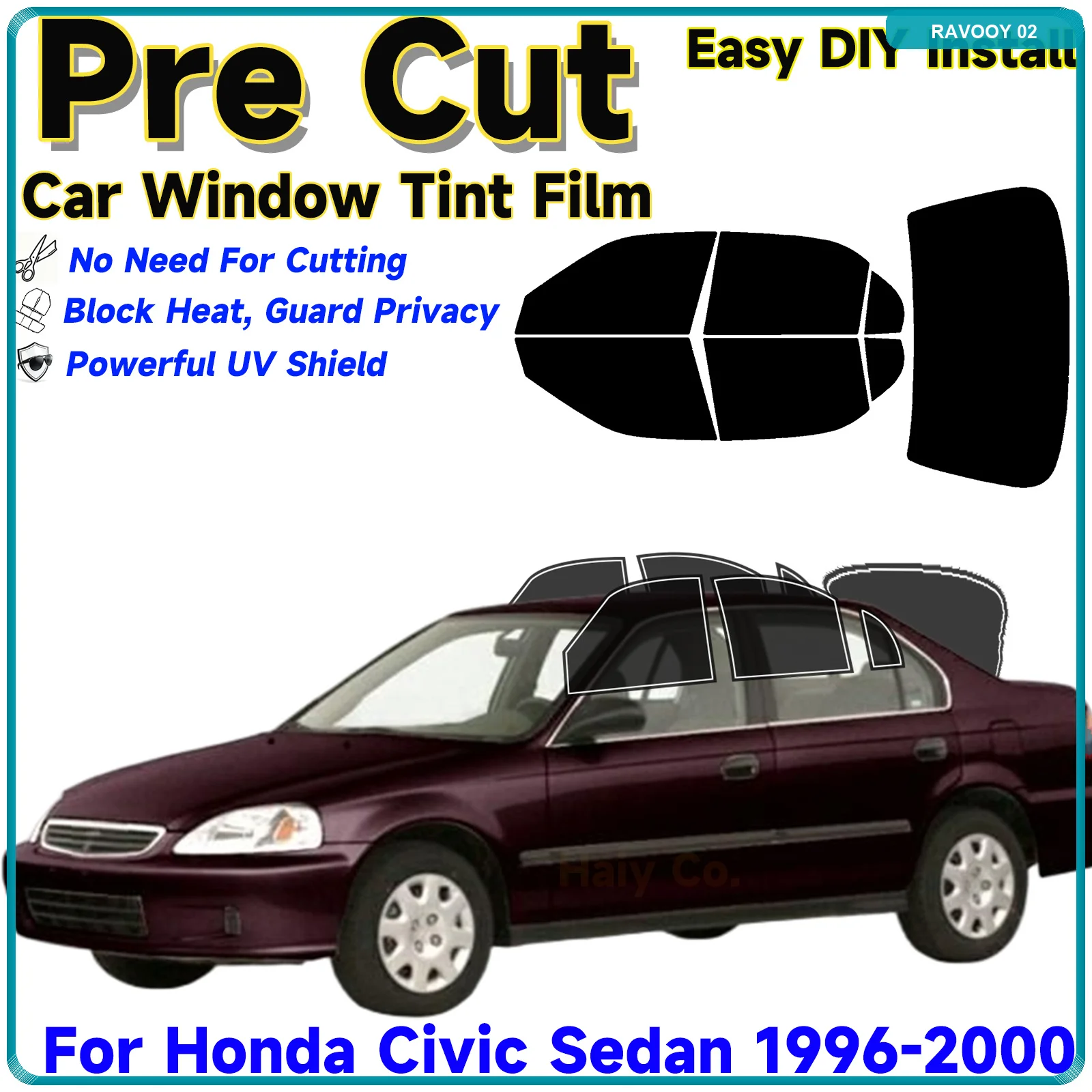 PreCut Window Tint Car For Honda Civic Sedan 1996-2000 Sun UV Block Heat & Glare 2Ply Window Protector Films Shade Auto Sticker