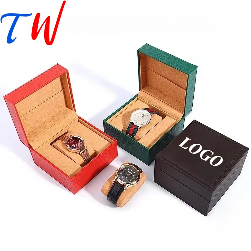 

Custom Logo PU Leather Watch Case-Flip Top Single Jewelry Organizer, Wholesale Bulk Business Gift Storage Boxes with Free Design