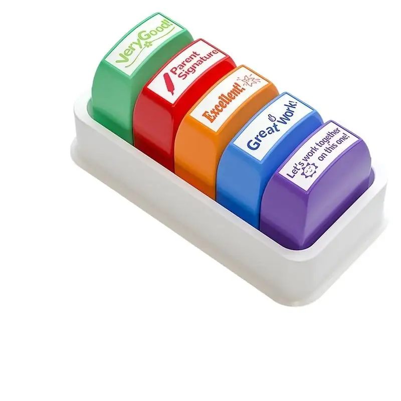 New 5 Pcs Self Inking Teacher Feedback Stamps With Encouraging Phrases For Classroom Grading Homeschool Homework Review