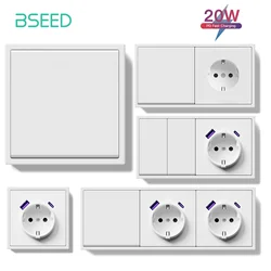 BSEED Mechaniczny włącznik ścienny 1/2Gang 1Way Plus EU Socket z 20W Szybkie ładowanie Portami USB typu c Biały Bez światła LED