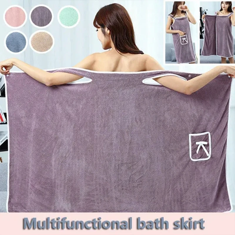 Multifunctional Coral Fleece Bath Towel Ladies, Female Adult Sling Bath Skirt, Absorbent Bathrobe, Travel and Leisure, Can Wear