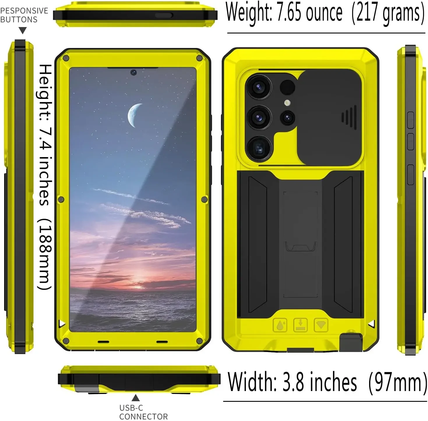 

Для Galaxy S24 Ultra S24Plus Прочный сверхпрочный Алюминиевый металлический бронированный чехол для телефона с защитной пленкой для экрана и крышкой для скользящей камеры