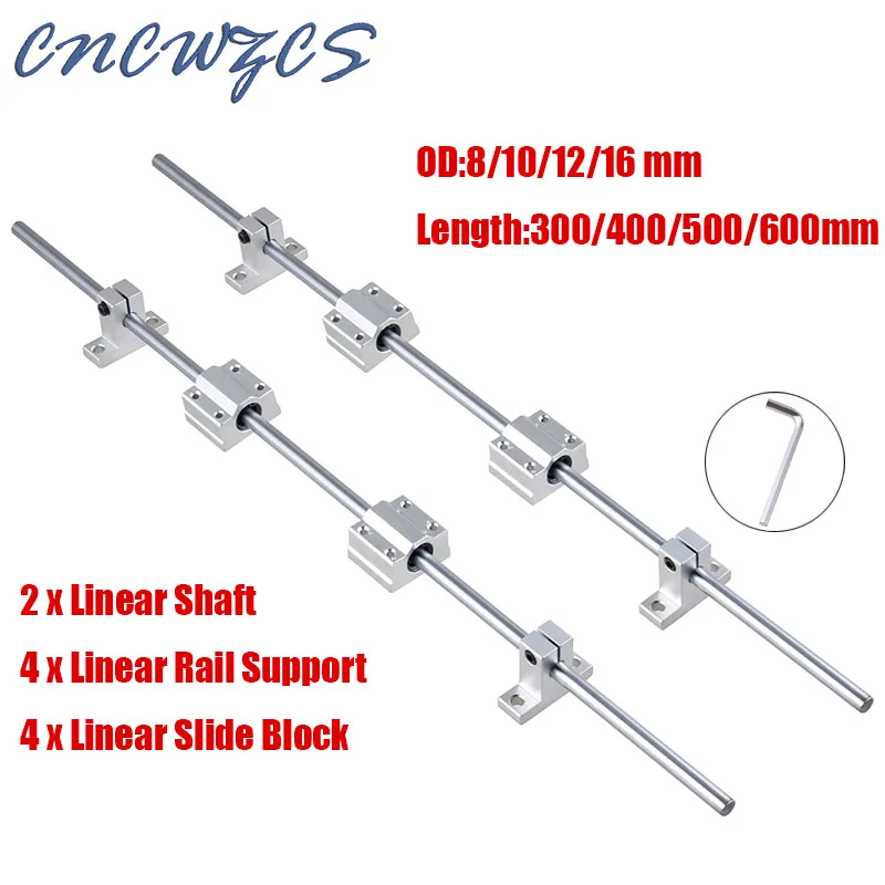 

10Pcs/Set Linear Shaft Rod OD 8/10/12/16mm Optical Axis + SCS8/10/12/16UU Linear Bearing Blocks + SK8/10/12/16 Bearing Support