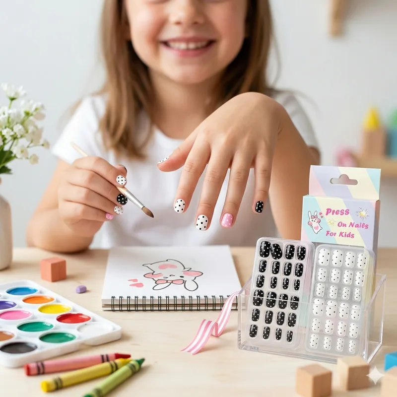 dOT Kid Nail Tips 24pcs Dot Kids Press On Nails DIY Nail Art Accessories for Girls