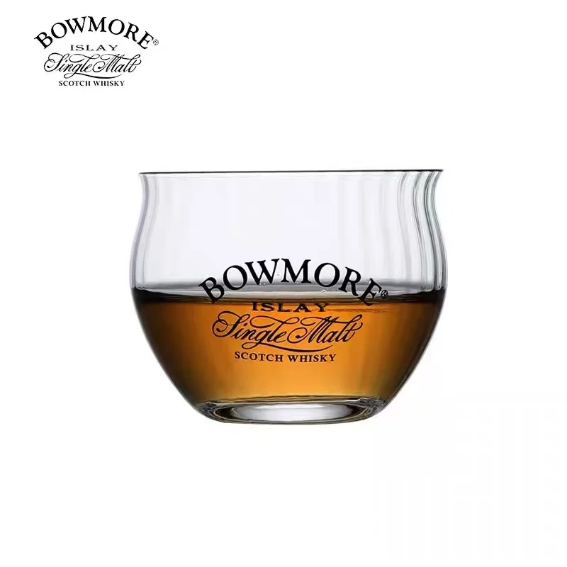 Vaso de Whisky Transparente con Logotipo Bowmore, Vaso para Whisky Escocés con Boca Ondulada, Copa para Beber en Bar, para Single Malt, Bourbon y Brandy