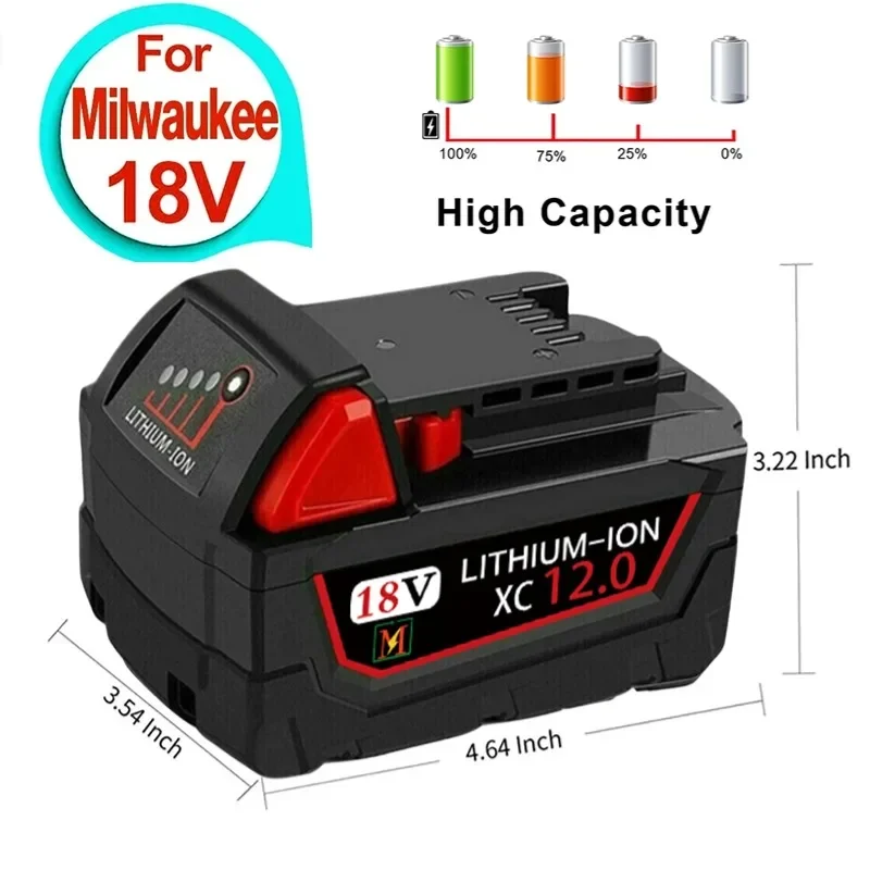 New 18V 12Ah Replacement for Milwaukee M18 XC Lithium Battery 48-11-1860 48-11-1850 48-11-1840 48-11-1820 Rechargeable Battery