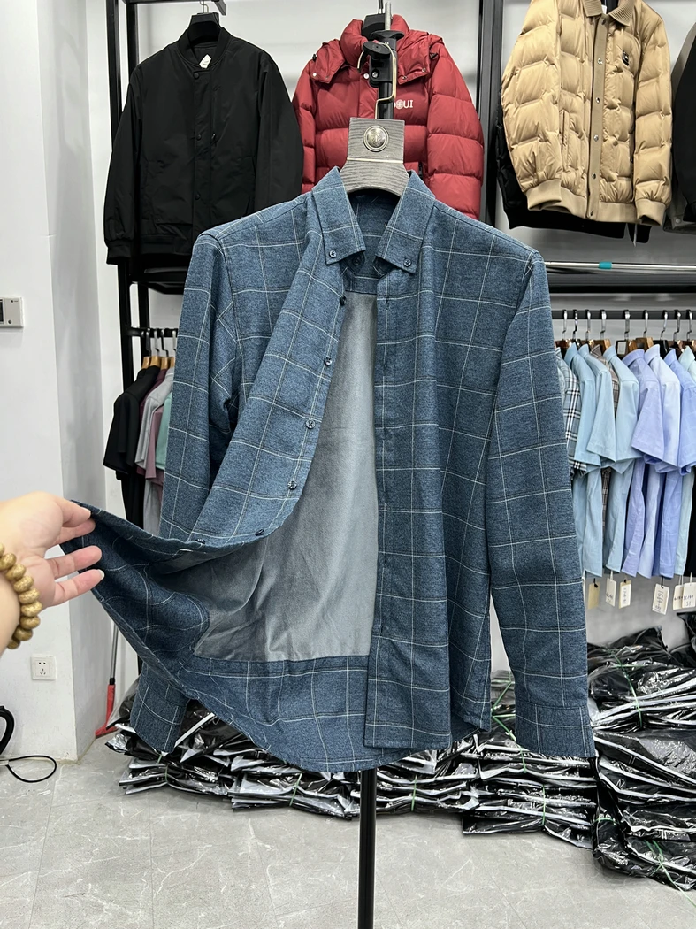 

Thiened Fce Long Sve irt Casual Sle Stand Fit Button up Polyester Viscose Blend Warm Breathable Youth Men's irt