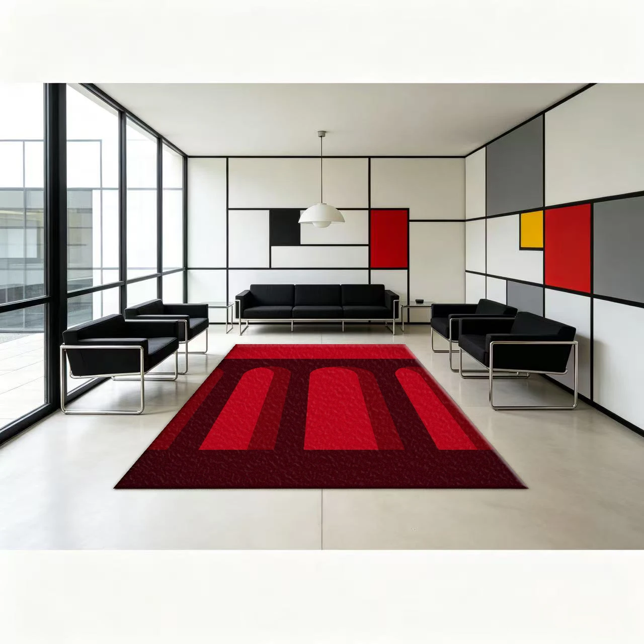 Red Chestnut Color Retro Geometric Carpet Floor Tiles Modern Minimalist Shape Non-Slip Floor Carpet Suitable for Home Rooms