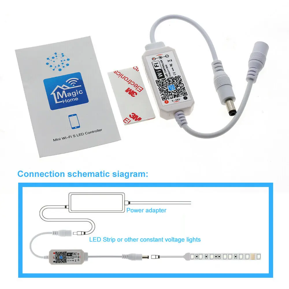 マジックホーム-LED調光器コントローラー,WiFi付きワイヤレスリモコン,AlexaおよびGoogle用の単一色ストリップ,DC 12v,24v,5050, 5630, 3528